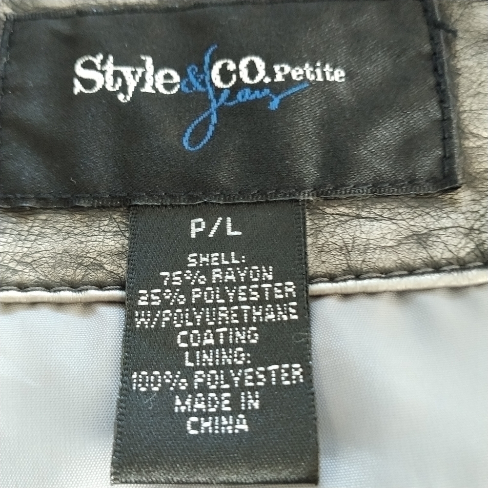Style & Co Pewter Faux Leather Jacket, PL - Picture 9 of 11